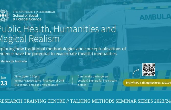 Image of banner of RTC Talking Methods Seminar: Public Health, Humanities and Magical Realism