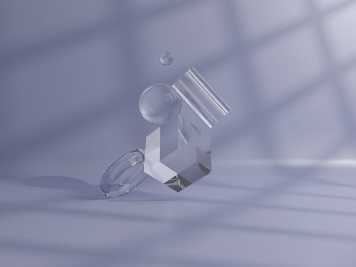 3d abstract glossy geometrical objects floating in air