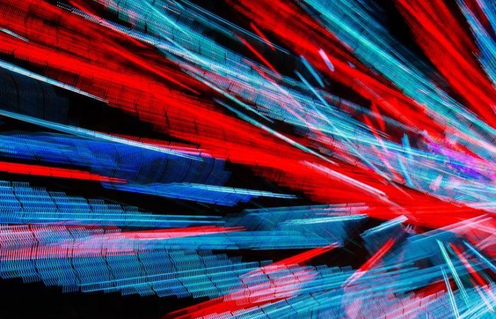 Abstract red and blue swooshes