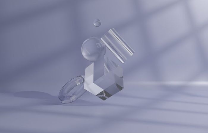 3d abstract glossy geometrical objects floating in air